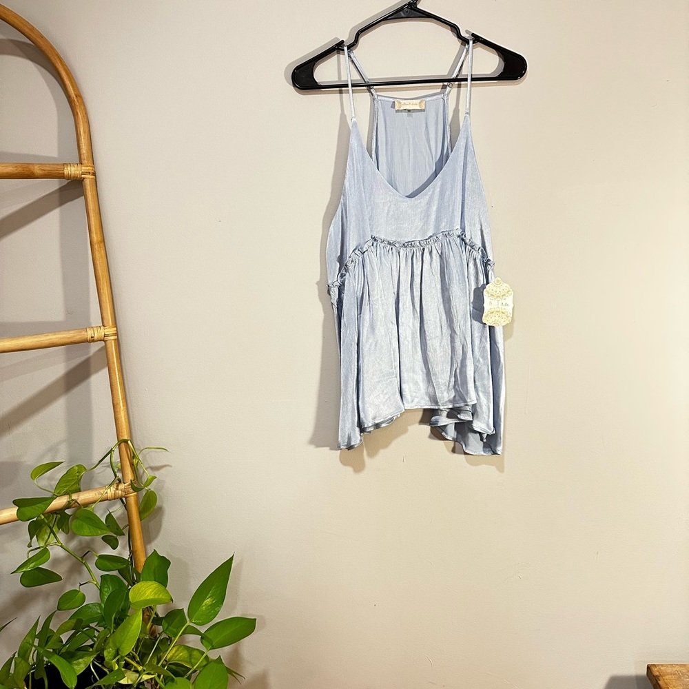 Altar’d State Light Blue Satin Boho Tank Top - Size L - NEVER WORN, WITH TAGS
